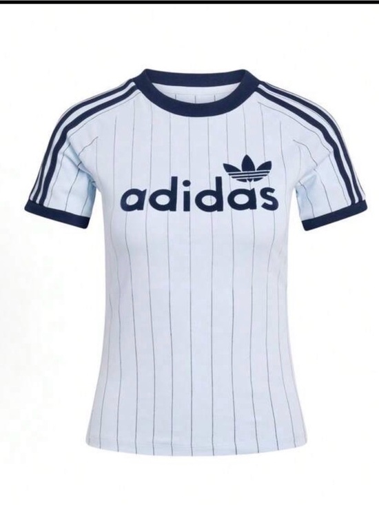 adidas Tops - adidas White Tee with Navy Pinstripes
